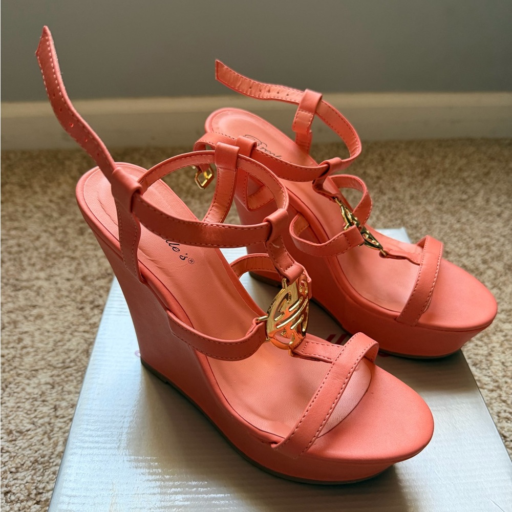 Breckelles Vibrant Coral Wedge Sandals